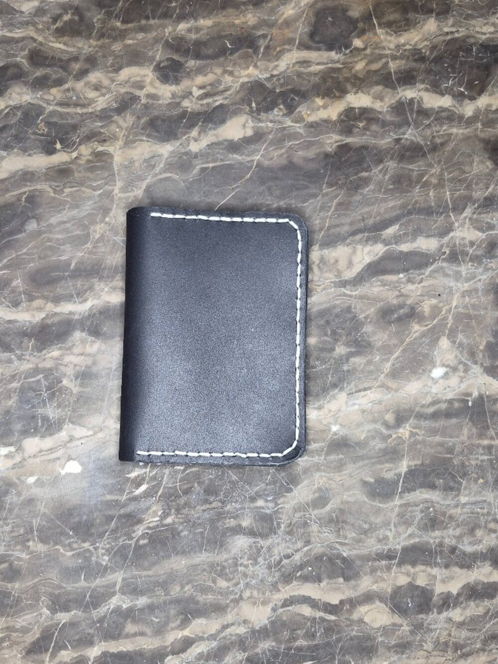 JT Leather Black Leather Fold Wallet W/ White Stitching